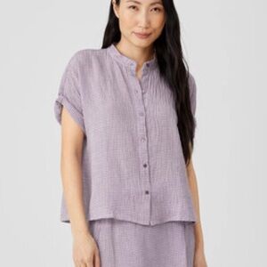 Eileen Fisher Women's Lavender Checkered Button Down Shirt